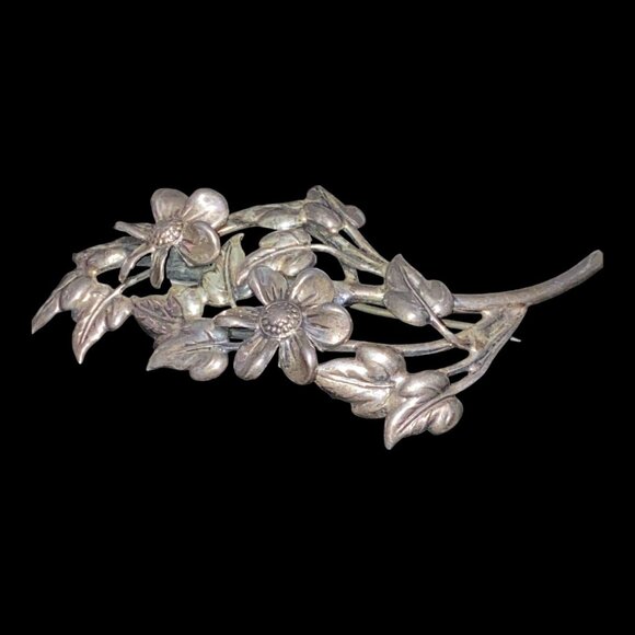 Danecraft Sterling Silver Floral Brooch Pin - Picture 7 of 15